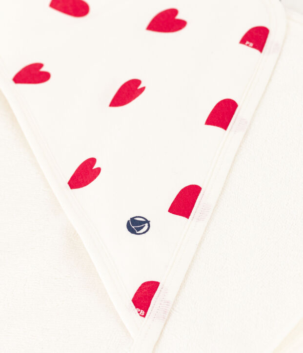 Asciugamano quadrato da bagno con cuori in cotone bianco/rosso
