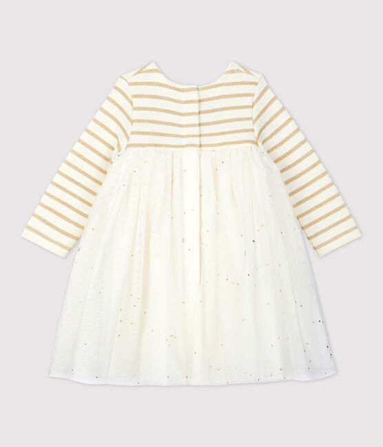 Abito bi-materiale a maniche lunghe bebè femmina beige COQUILLE/giallo LUREX DORE
