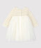 Abito bi-materiale a maniche lunghe bebè femmina beige COQUILLE/giallo LUREX DORE