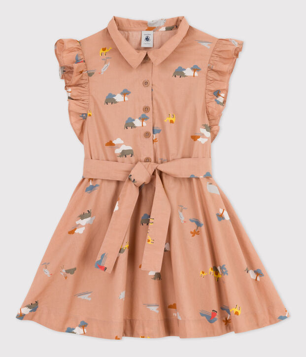 Abito bambina senza maniche in popeline beige/multicolore