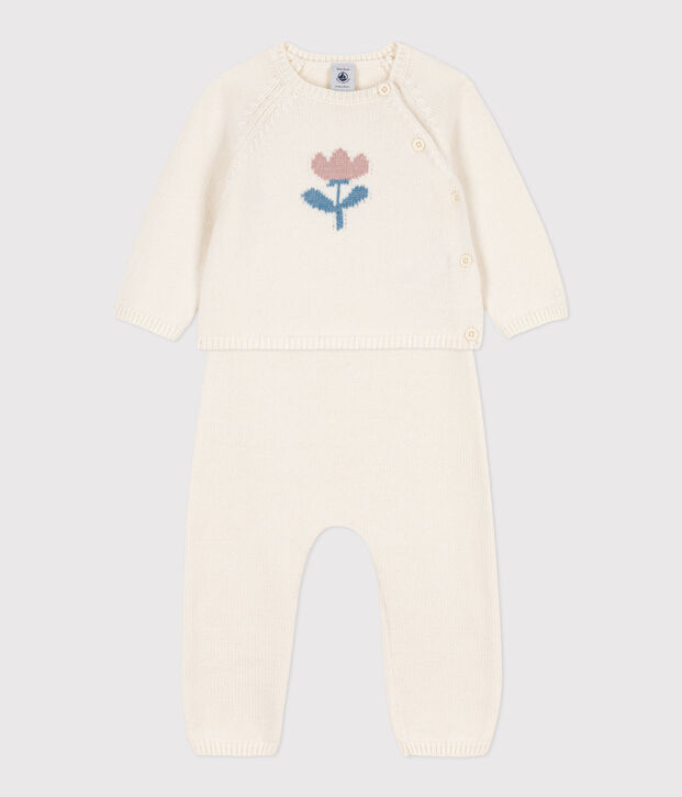 Completo beb&egrave; in maglia di lana e cotone bianco