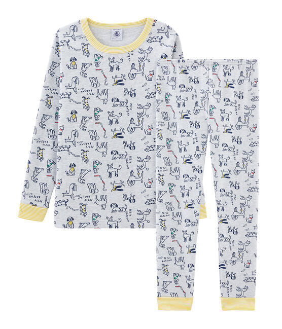 Pigiama bambino a costine modello molto aderente grigio POUSSIERE/bianco MULTICO