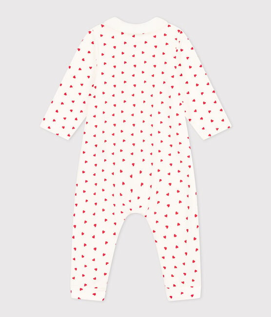 Tutina lunga in tessuto felpato con stampa a cuoricini per bebè bianco MARSHMALLOW/rosso TERKUIT