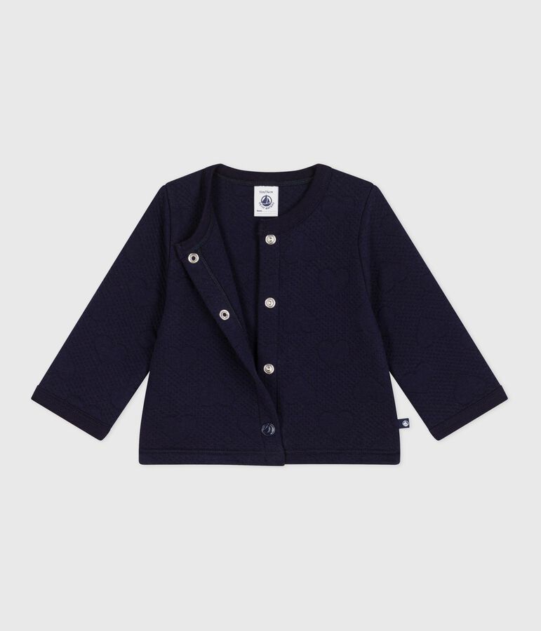 Cardigan in cotone spesso con motivo a cuori neonata blu