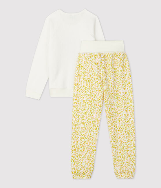Pigiama bambina a fiori in spugna bouclette grattata giallo OCRE/bianco MARSHMALLOW