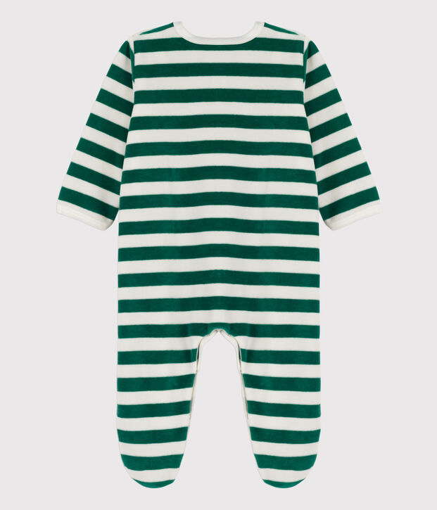 Tutina pigiama beb&egrave; in ciniglia verde/bianco