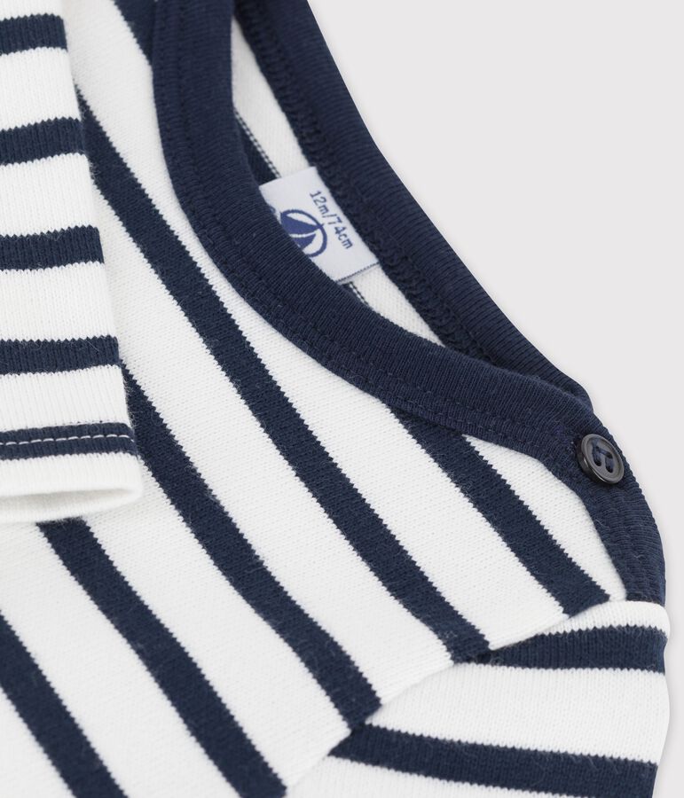 Abito iconico beb&egrave; a manica lunga in jersey spesso biologico bianco/blu