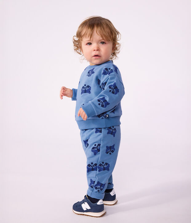 Set felpa e pantaloni in cotone con stampa animalier neonato blu/multicolore