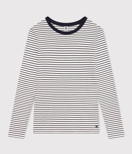 T-shirt L'Iconique a manica lunga in cotone rigato donna bianco MARSHMALLOW/blu SMOKING
