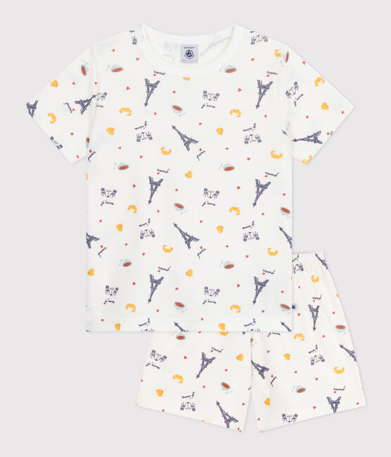 Pigiama corto in cotone con stampa Parigi bambino bianco MARSHMALLOW/bianco MULTICO