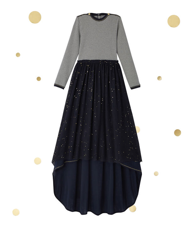 Abito bambina a maniche lunghe effetto 2-in-1 Petit bateau x Marie-Agn&egrave;s Gillot blu/bianco