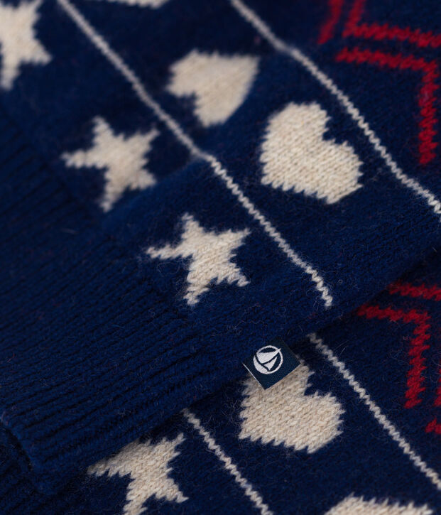 Cardigan in misto lana e cotone lavorato jacquard bambino blu/multicolore