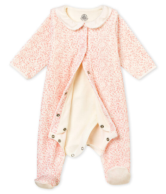 Bodygiama stampato in ciniglia per bebé femmina bianco MARSHMALLOW/rosa JOLI
