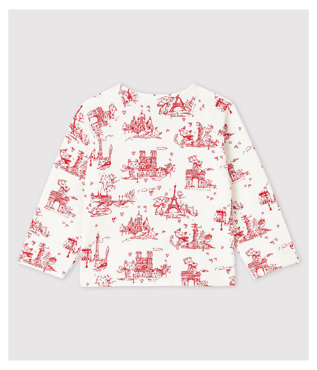 Cardigan fantasia in molleton beb&egrave; femmina bianco/rosso