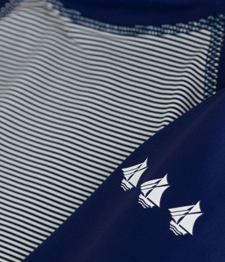 T-shirt da bagno anti-UV a maniche lunghe a righe bambini blu MEDIEVAL/bianco MARSHMALLOW