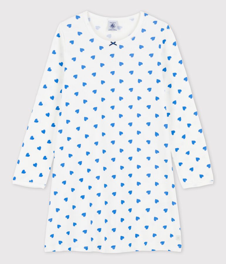 Camicia da notte a manica lunga con cuori blu bambina in cotone bianco MARSHMALLOW/blu BRASIER