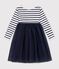Abito a maniche lunghe in cotone e tulle a righe bambina bianco/blu