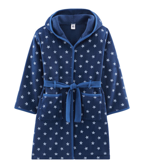 Vestaglia da bambino in pile blu MEDIEVAL/bianco MARSHMALLOW