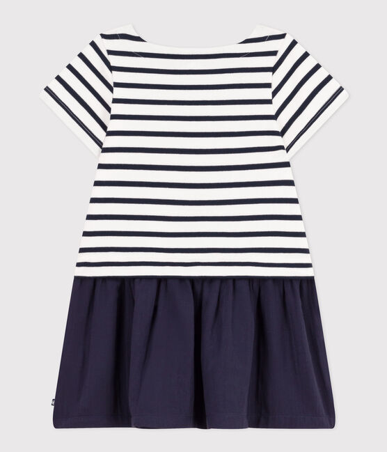 Abito a maniche corte in jersey spesso e garza di cotone bambina bianco MARSHMALLOW/blu SMOKING