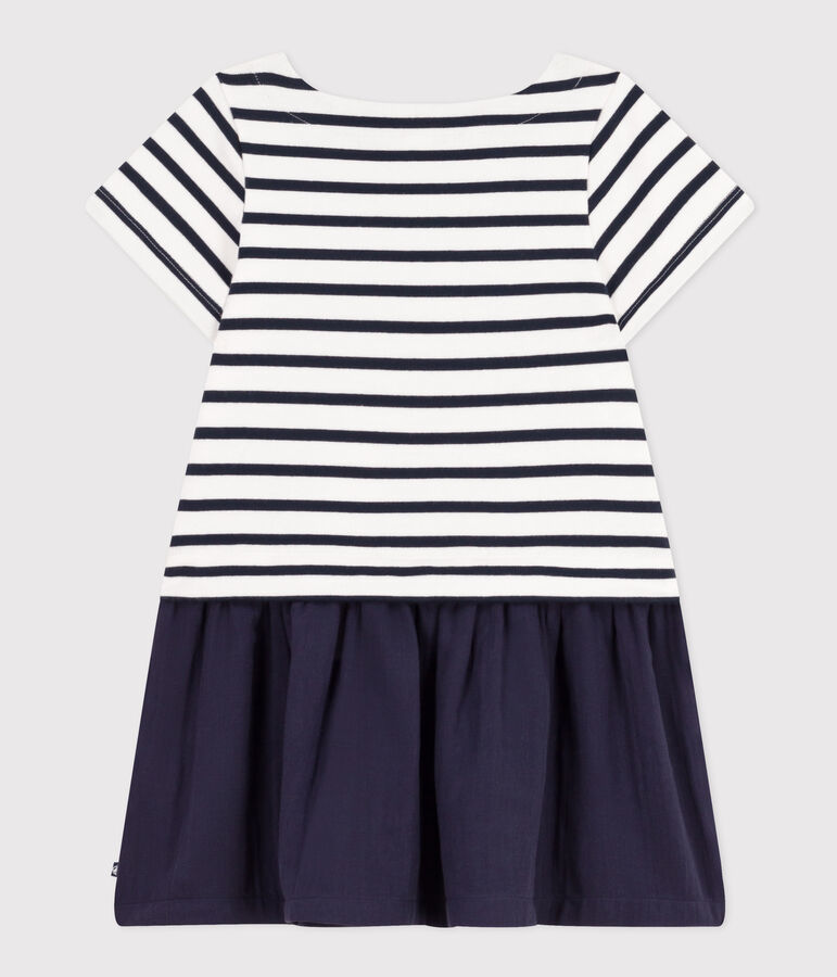 Abito a maniche corte in jersey spesso e garza di cotone bambina bianco MARSHMALLOW/blu SMOKING