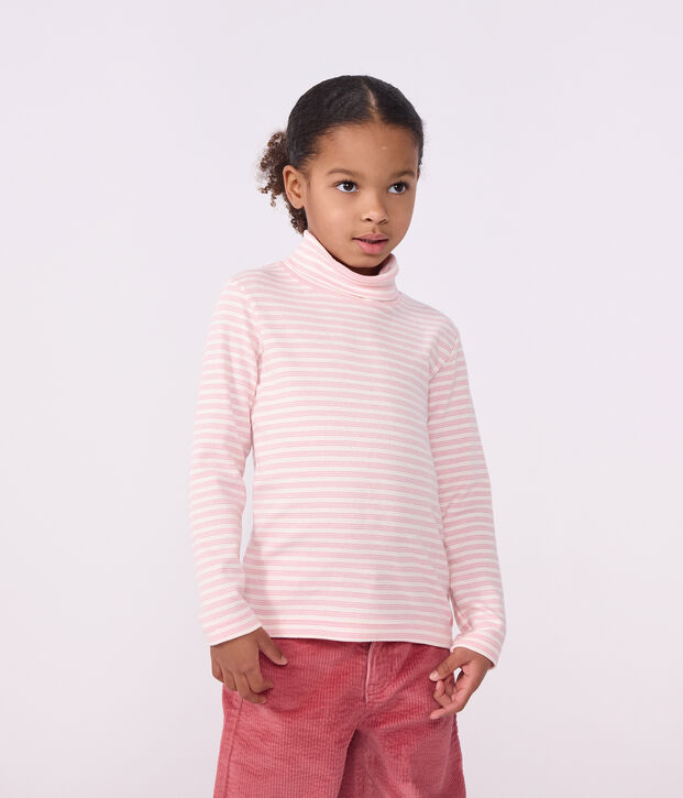 Dolcevita in cotone a righe bambina rosa/rosa