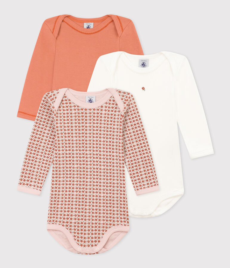 Confezione da 3 body beb&egrave; in cotone a fiori a maniche lunghe multicolore