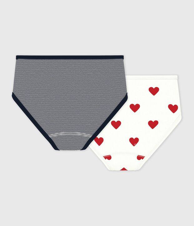 Confezione da 2 slip vita alta in cotone donna motivo cuore e rigato multicolore