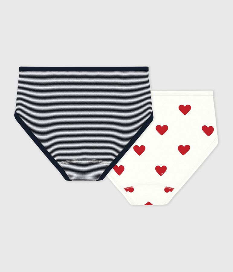 Confezione da 2 slip vita alta in cotone donna motivo cuore e rigato multicolore