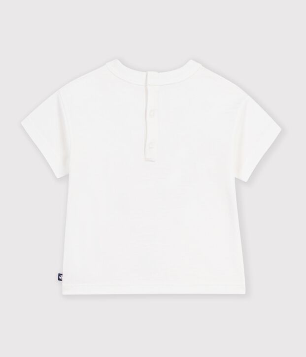 T-shirt a maniche corte in cotone tinta unita con motivo neonato bianco
