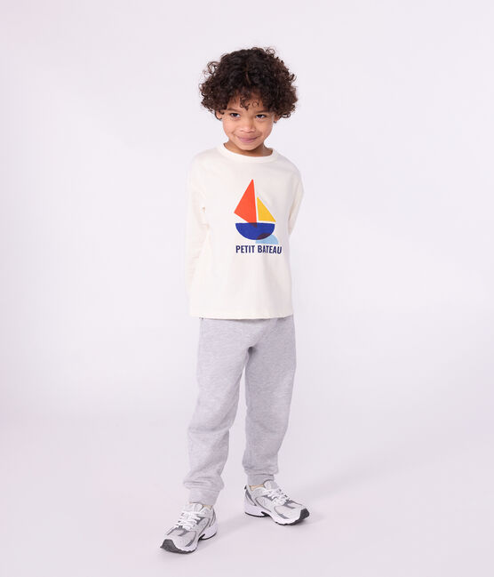 T-shirt a maniche lunghe in cotone con stampa bambino ecru MILK