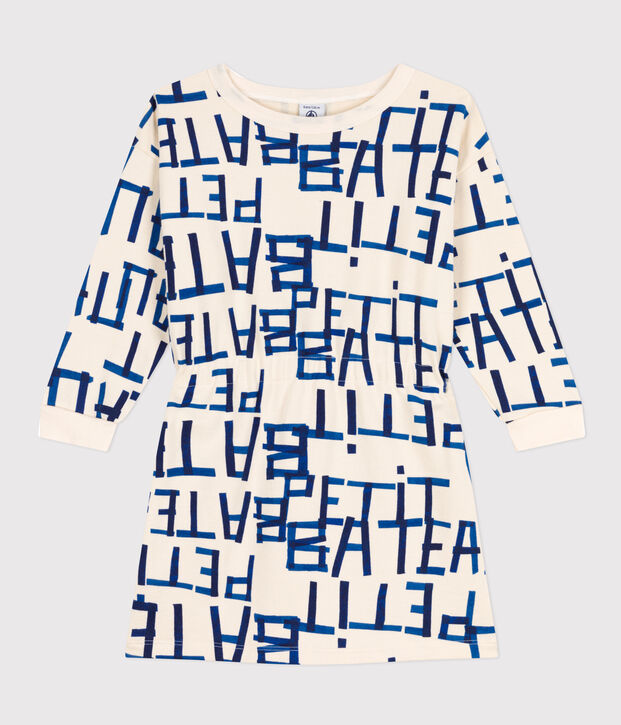 Abito a maniche lunghe in molleton spazzolato fantasia bambina ecru/multicolore