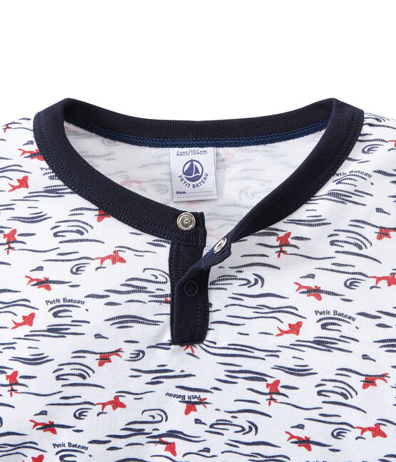 Pigiama bambino con scollo a serafino blu SMOKING/bianco ECUME/ MULTICO