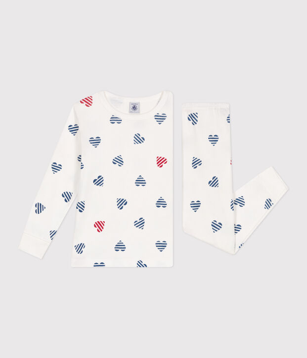 Pigiama a maniche lunghe in cotone con cuori stampati bambino bianco/multicolore