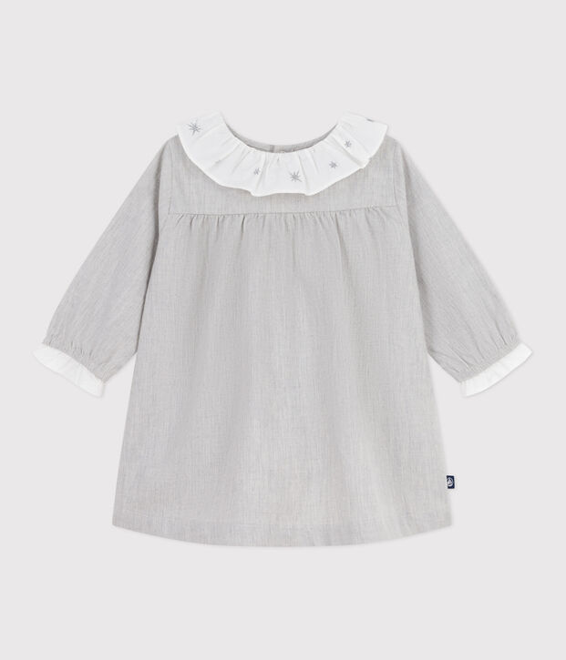 Abito a maniche lunghe in flanella tinta unita con colletto neonata grigio