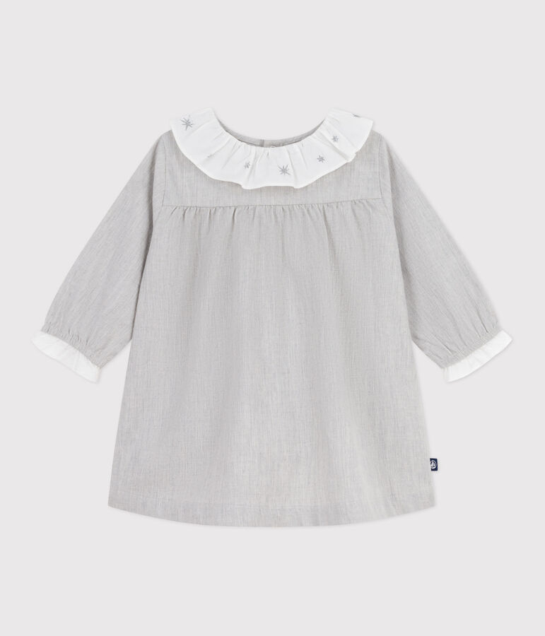 Abito a maniche lunghe in flanella tinta unita con colletto neonata grigio