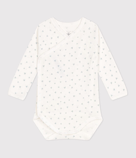 Body incrociati a maniche lunghe in cotone neonato blu MARSHMALLOW/bianco GOMME