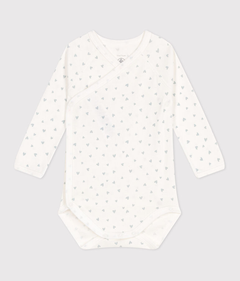 Body incrociati a maniche lunghe in cotone neonato bianco/blu