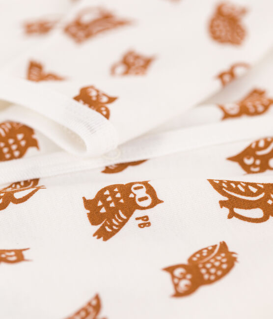 Tutina pigiama senza piedi bebè in cotone con motivo gufetti bianco MARSHMALLOW/ ECUREUIL