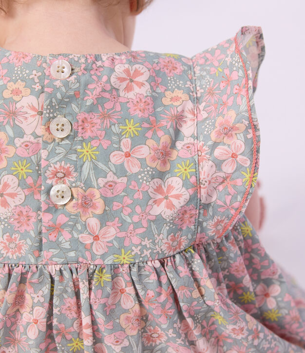 Abito neonata a maniche corte in cotone e bloomer abbinato con stampa a fiori blu/multicolore