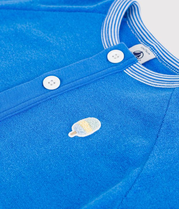 Tutina corta in cotone tinta unita neonato blu