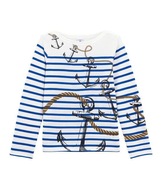 Marinière creativa per bambino bianco MARSHMALLOW/blu PERSE