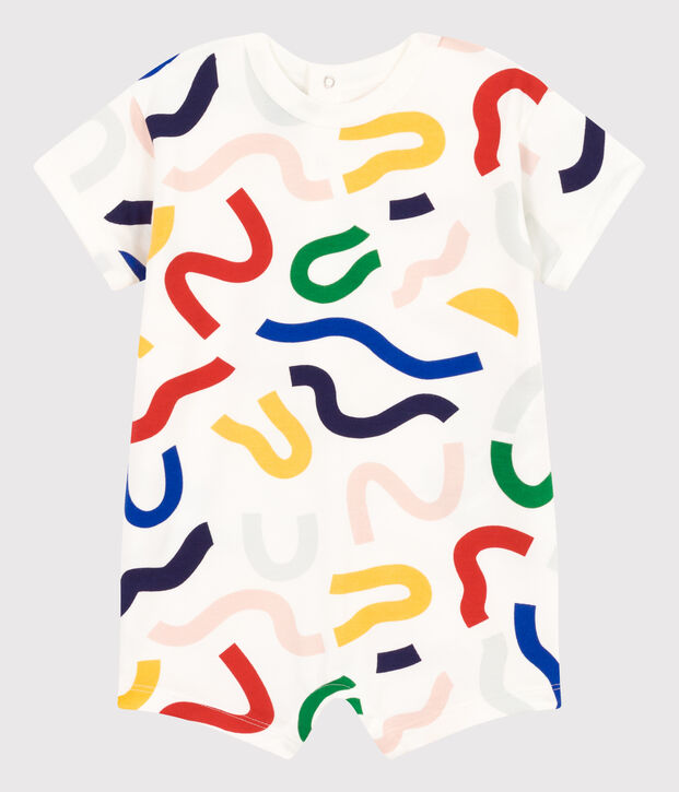 Tutina corta beb&egrave; in tessuto felpato bianco/multicolore