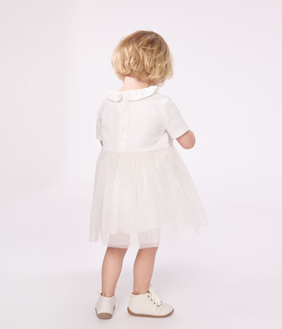 Abito a maniche corte con colletto in cotone e tulle neonato bianco MARSHMALLOW/rosa COPPER