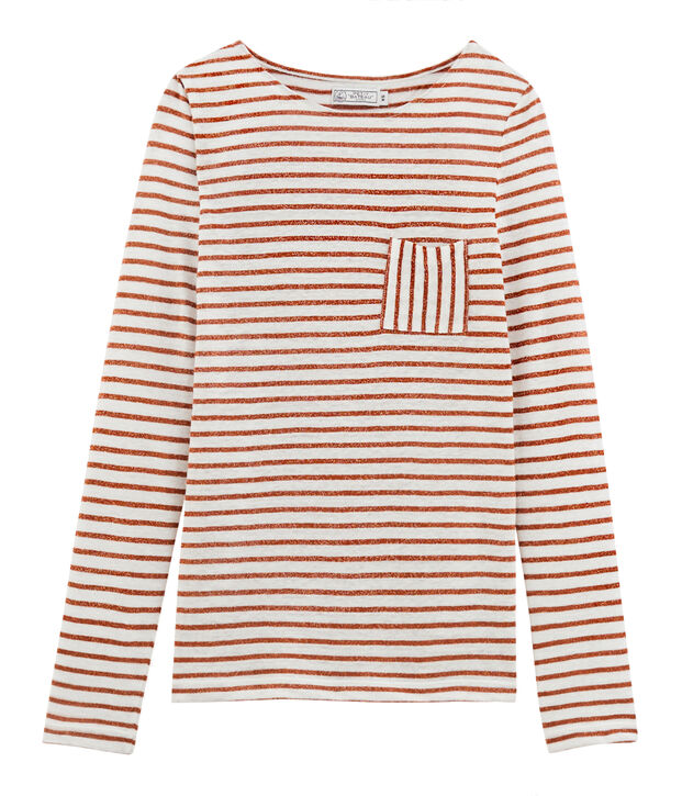 T-shirt maniche lunghe donna in lino bianco/rosa