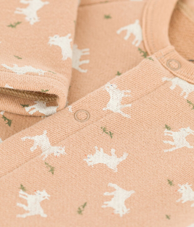 Tutina lunga in tessuto felpato per beb&egrave; beige/multicolore