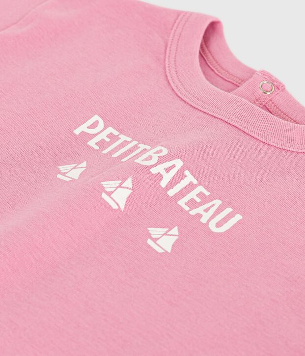 T-shirt a maniche corte in cotone con gatto decorativo neonata rosa