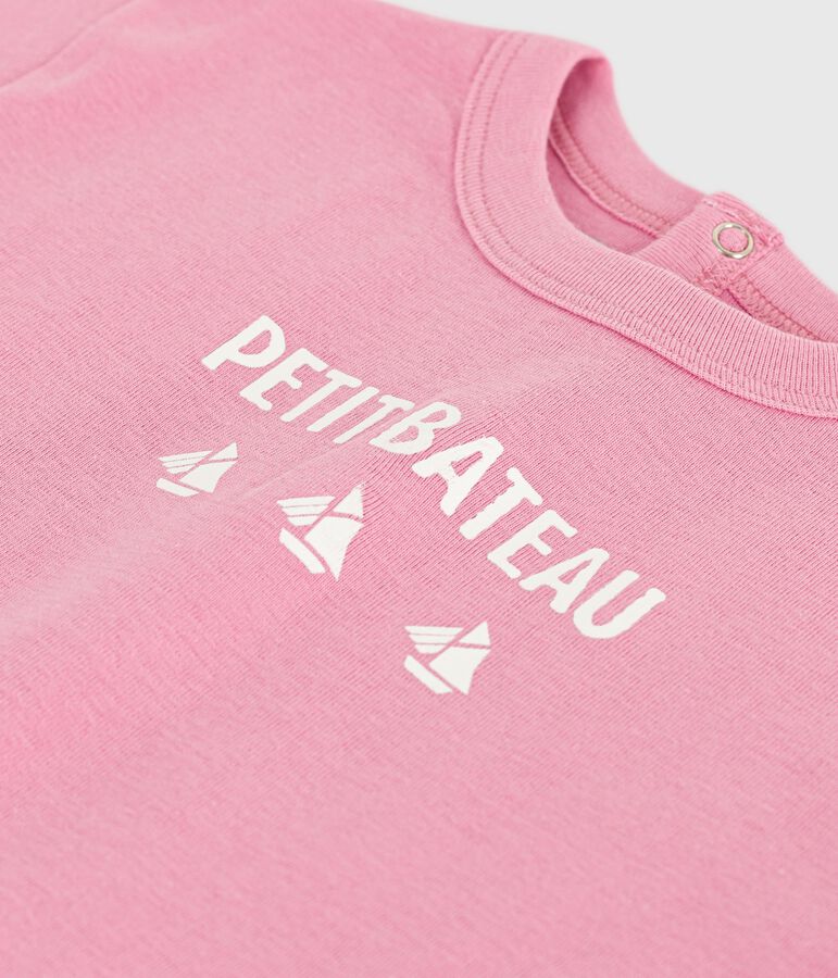 T-shirt a maniche corte in cotone con gatto decorativo neonata rosa