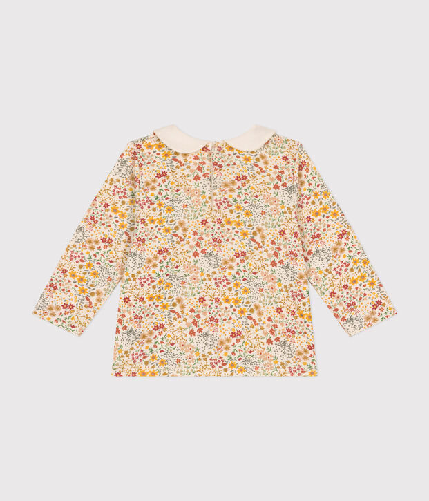Blusa con colletto in cotone neonato ecru/multicolore