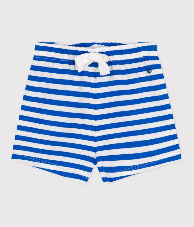 Shorts in cotone a righe neonato. blu/bianco