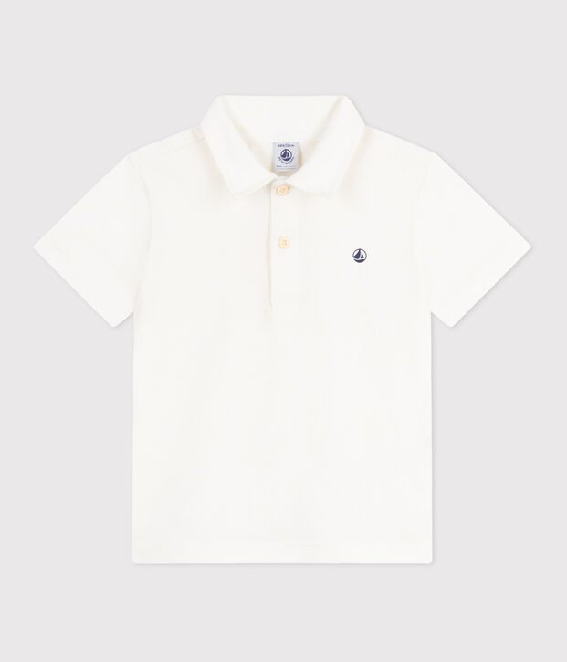Polo a maniche corte in cotone tinta unita bambino bianco